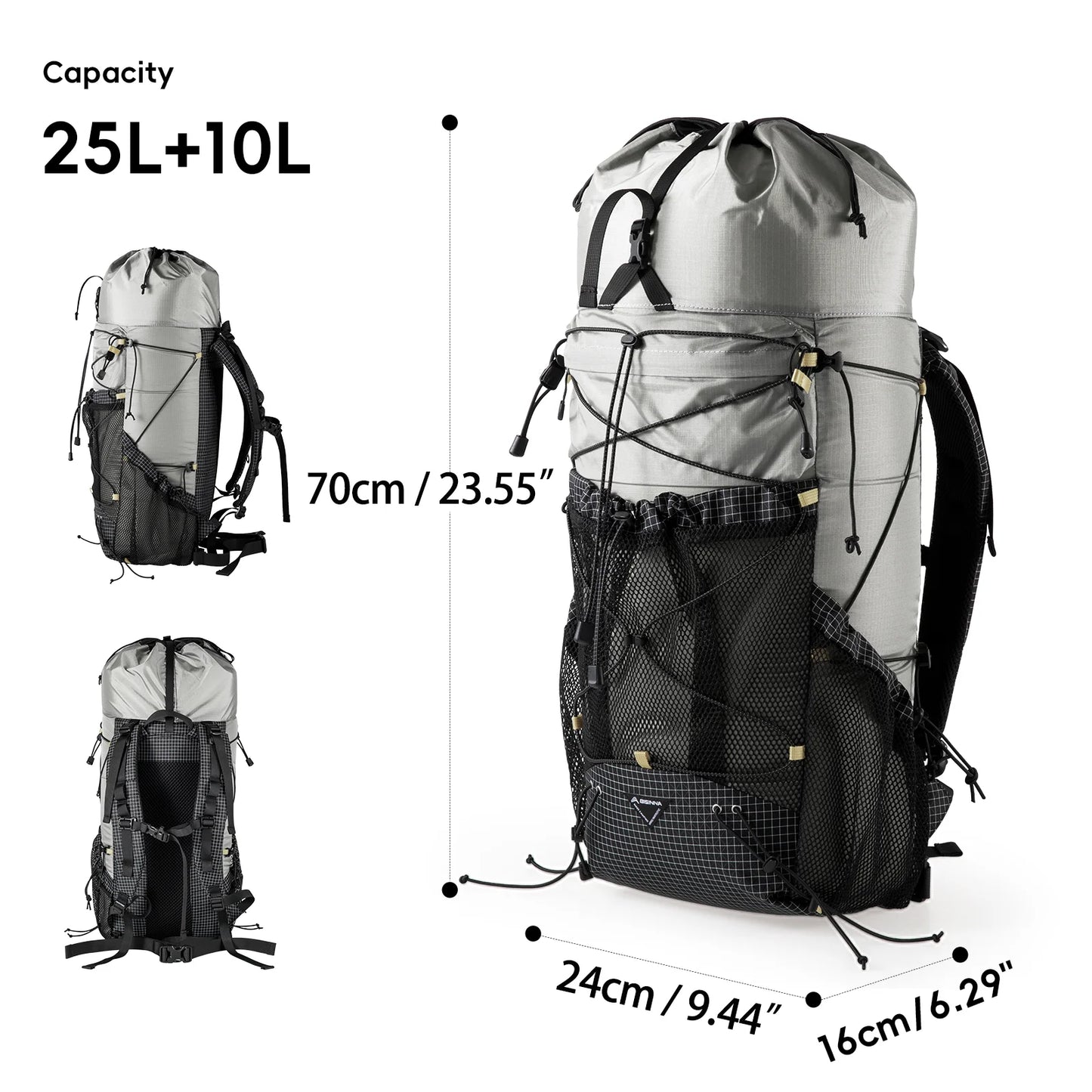 BISINNA Camping Backpack 25+10L Ultralight Travel Bag for Men Women Large Capacity Outdoor Sports Climbing Hiking Backpack