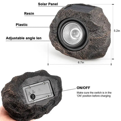 Rock Lights Outdoor 2 Pack Waterproof LED Landscape Garden Spotlights, Realistic Stone Design, Wireless Solar Powered Pathway Li