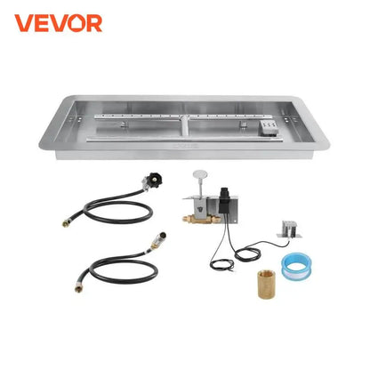 VEVOR 30 x 10 in Drop-in Fire Pit Pan Rectangular Stainless Steel Fire Pit Burner Kit Natural & Propane Gas Fire Pan 125000 BTU