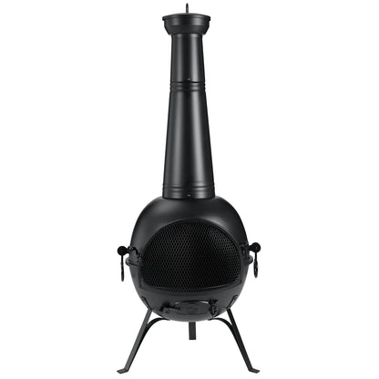 Fire Outdoor Chiminea Fireplace Deck or Patio Backyard Wooden Fire Pit with Chiminea Cover Rust-Free Iron Black