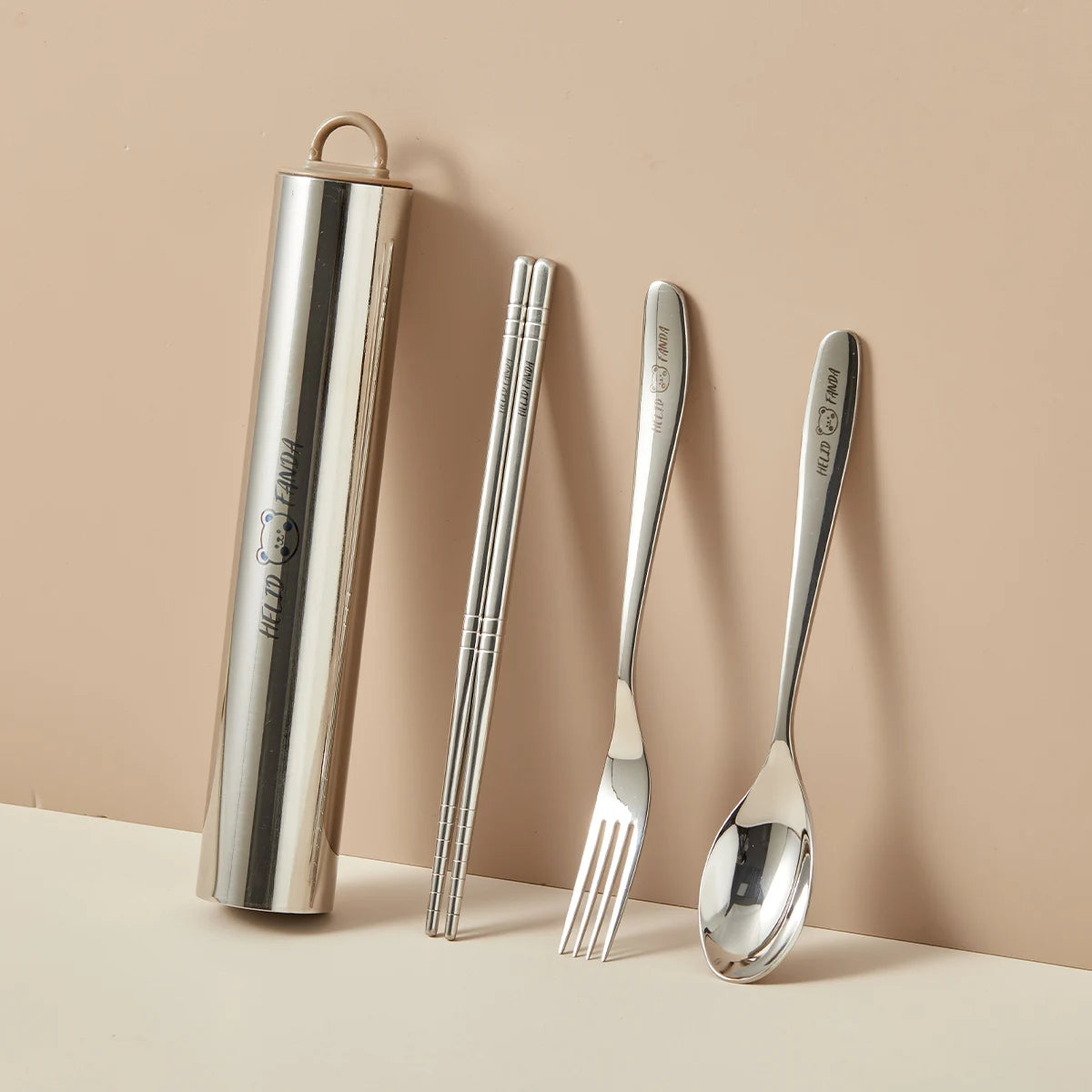 304 Stainless Steel Fork Spoon And Chopsticks Set Pull-out Camping Tableware Set Portable Cutlery Set With Storage Case