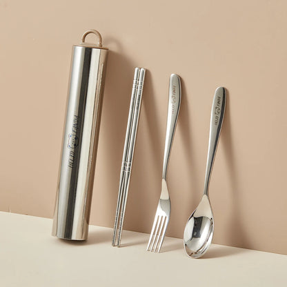 304 Stainless Steel Fork Spoon And Chopsticks Set Pull-out Camping Tableware Set Portable Cutlery Set With Storage Case