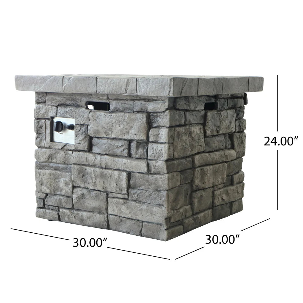 40000 BTU Square Outdoor Fire Table, 30” Grey MgO Propane Gas Fire Pit for Patio Deck Yard Warm Heating