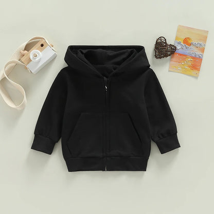 Children s Winter Warm Hooded Jacket Stylish Solid Color Zipper Coat with Long Sleeves for Boys and Girls Casual Loose Fit
