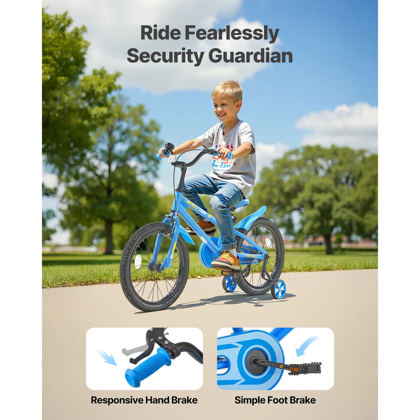 SucceBuy 14/16/18in Kids Bike BMX Style Children Bicycle with Training Wheels Toddler Bike for Boys & Girls Learning to Ride