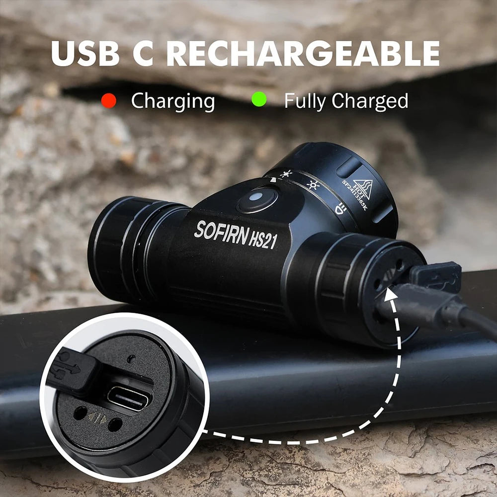 Sofirn HS21 2000lm EDC Headlamp 18650 USB C Rechargeable Flashlight SFT40 Powerful Headlight With Infrared Switch