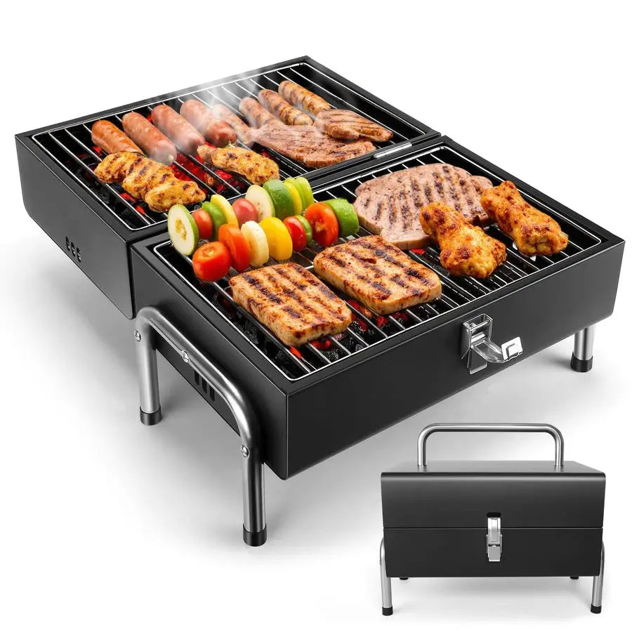 Charcoal Grill, Table Top Small BBQ Grill For Outdoor, Camping, Beach, Easy Assembly, Heavy Duty amp MultiUse Small Grill, Black