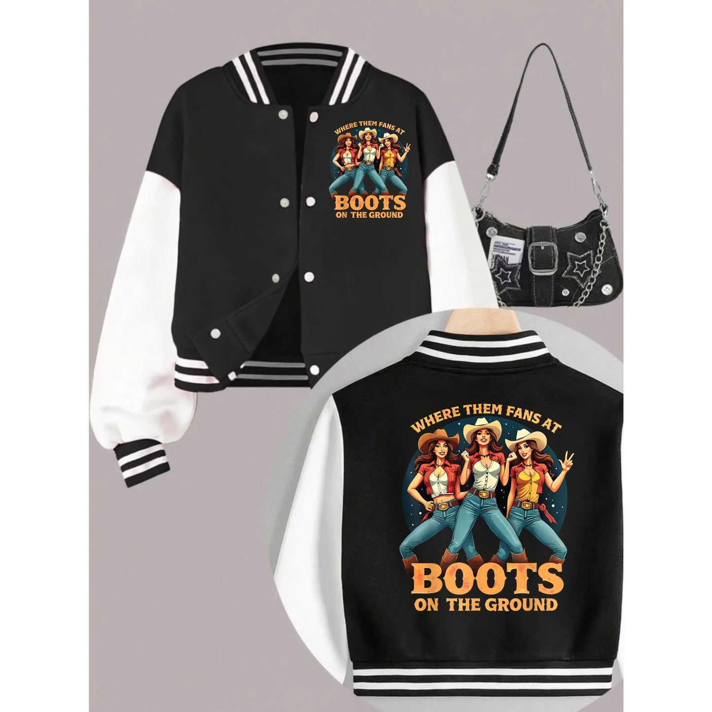 1PCS Autumn Winter Tween Girls Clothes  Cowboy Girls Double Sided Print Short Cropped School Style Girl Baseball Jacket For Kids
