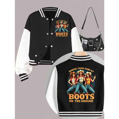 1PCS Autumn Winter Tween Girls Clothes  Cowboy Girls Double Sided Print Short Cropped School Style Girl Baseball Jacket For Kids