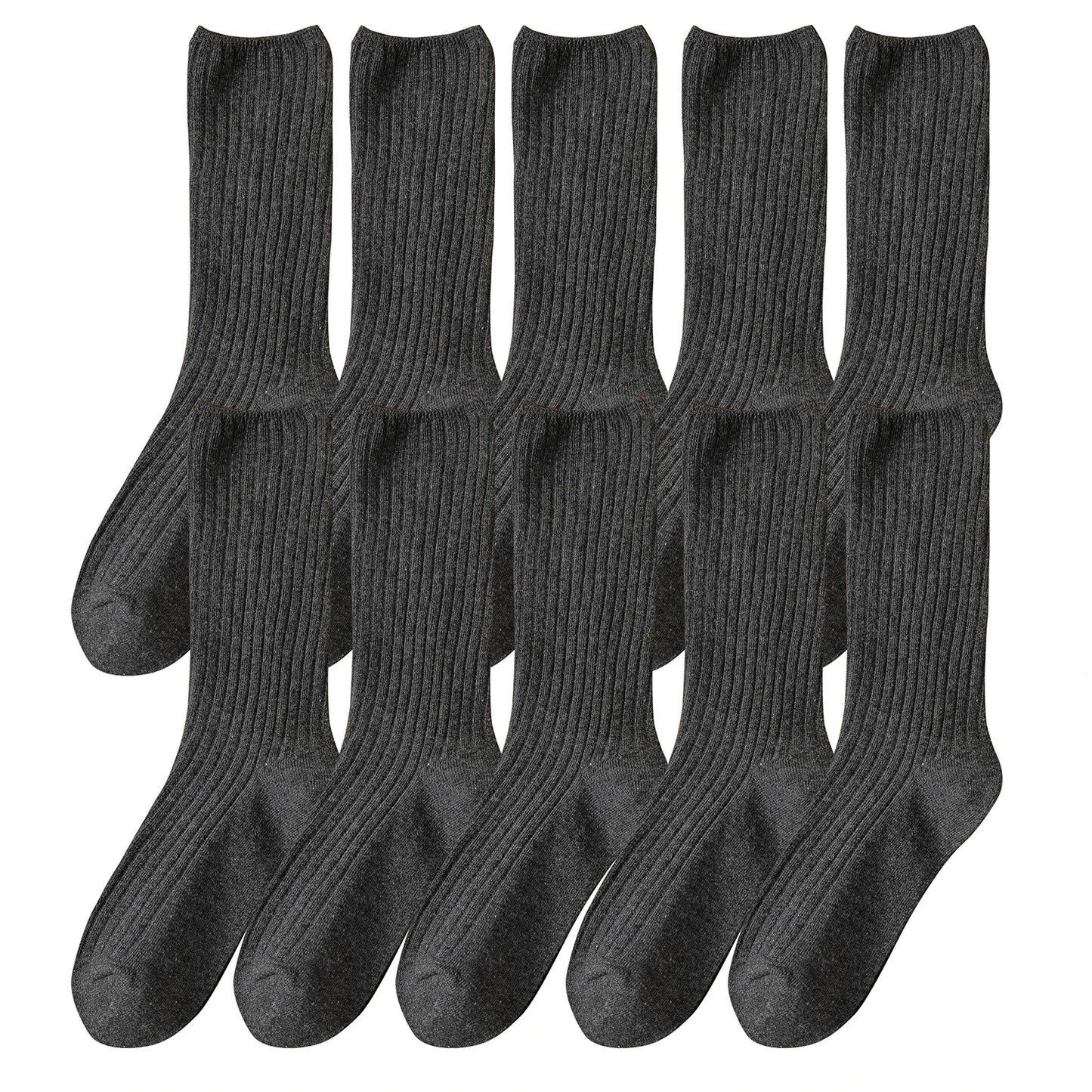 10Pairs Retro Women Cotton Loose Socks Autumn Winter Knitting Solid Color Long Black Pink Student Girls Sock US5-9