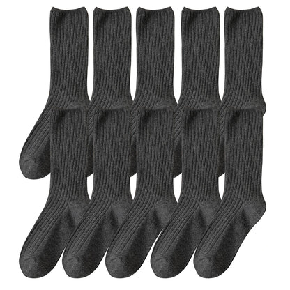 10Pairs Retro Women Cotton Loose Socks Autumn Winter Knitting Solid Color Long Black Pink Student Girls Sock US5-9