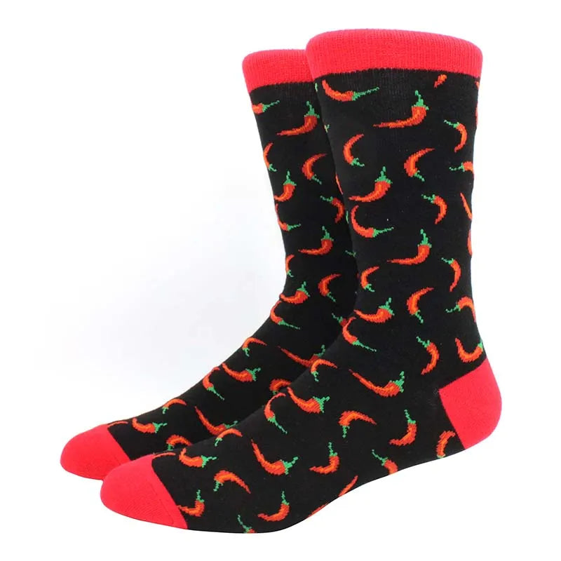 High Quality Combed Cotton Socks food Pattern Long Tube Funny Happy Men Socks Novelty Skateboard Crew Casual Crazy Socks