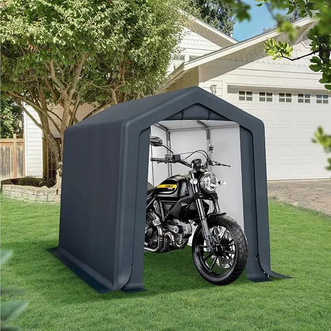Outdoor Storage Shed Carport 6x10 ft Heavy Duty, Portable Garden Yard Car Port Shelter Storage Tent Garage with Roll Up Doors