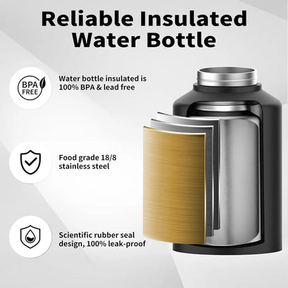 1 Gallon Insulated Stainless Steel Water Bottle, Cold 48 Hrs Hot 24 Hrs, Leak Proof for Gym Camping Travel