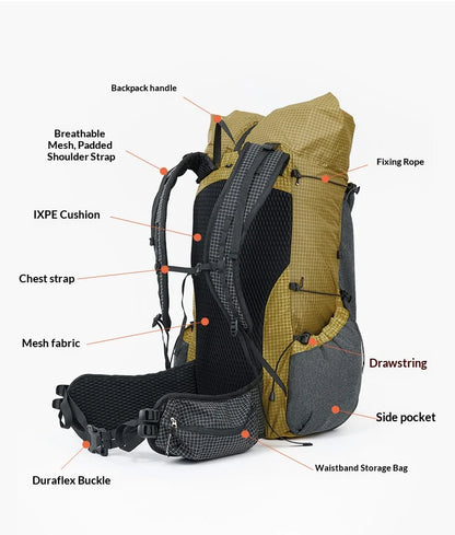 DAOSHI 30+10L Backpack Outdoor Ultralight Waterproof Camping Hiking Backpack Sport Bag Water-resistant Rucksacks