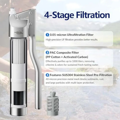 Portable Stainless Steel UF Water Filter P1 0.01-Micron high Precision Detachable Hand Pump Filter System Survival Gear for Hik