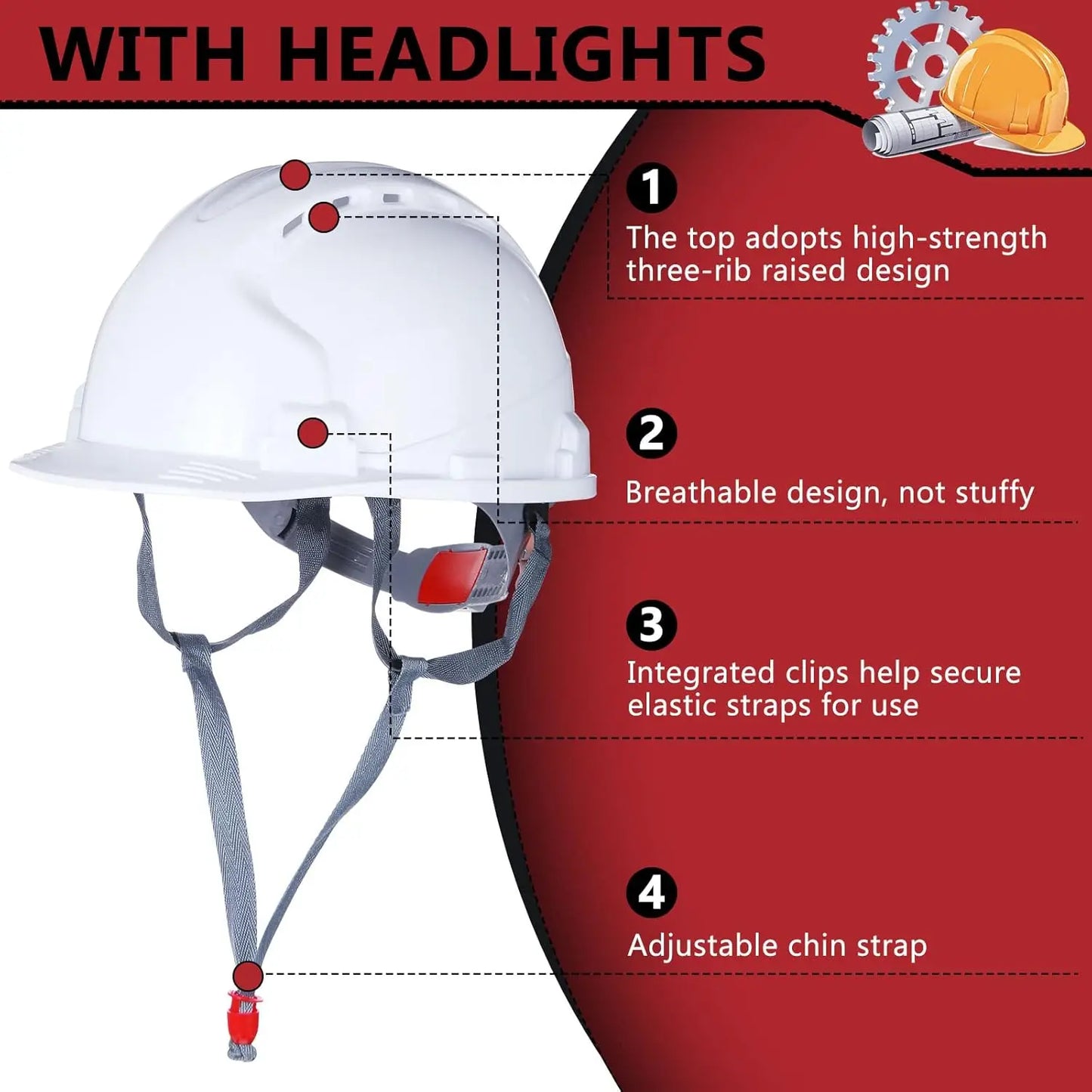 14-Piece Bulk Safety Helmets, ABS Construction with Adjustable Ratchet, Vents & Cotton Brow Pad for Men's Work Head Protection