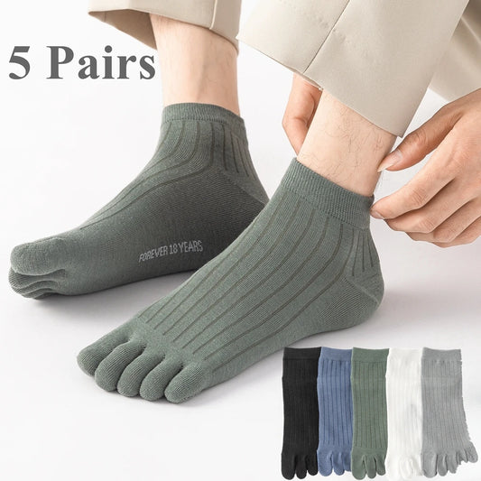 5 Pairs of Men's Summer Five-Toe Socks, Thin Cotton Toe Socks, Low-Cut Ankle Sports Socks