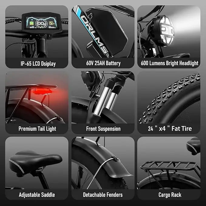 TS60 5000W Dual Motor E-Bike, 60V 25AH Battery Electric Bike for Adults, 45MPH Mountain AWD 21-Speed with 26" x 4.0 Fat Tire