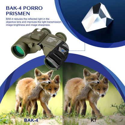 10X50 HD Marine Binoculars with Rangefinder Compass BAK4 Prism 50mm FMC Lens Waterproof for Outdoor Hunting Boating Camping