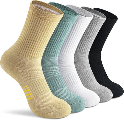 Women's Athletic Crew Socks 5-6 Pairs - Comfort & Cushioned for Running, Hiking, Sports Arch Compression