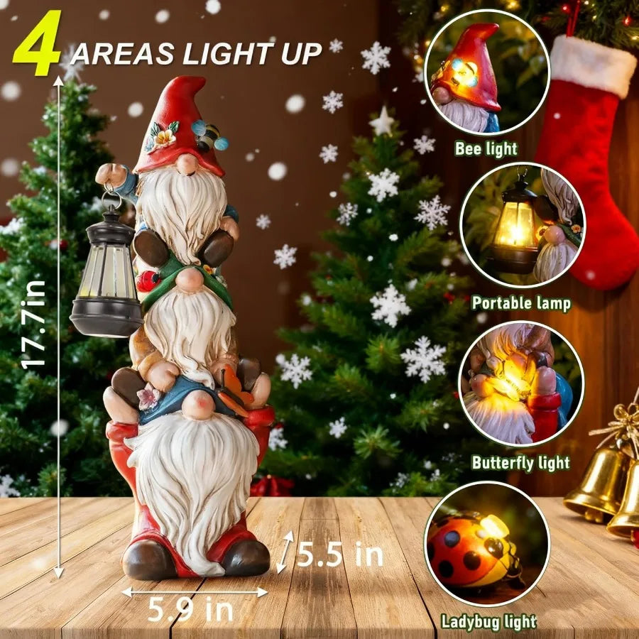 17 in Large Garden Gnome Statue with Solar Lights