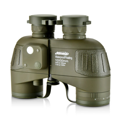 10X50 HD Marine Binoculars with Rangefinder Compass BAK4 Prism 50mm FMC Lens Waterproof for Outdoor Hunting Boating Camping