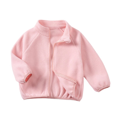 Girls Winter Warm Fleece Jacket with Zipper Closure and Stand Collar Solid Color Long Sleeve Coat for Toddlers