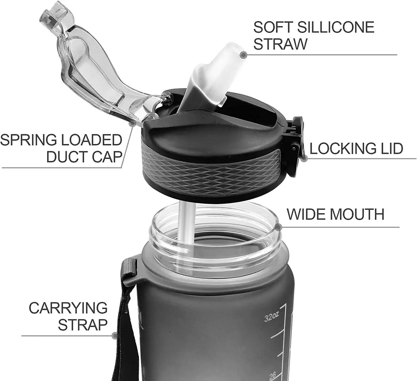 1L Sports Water Bottle Straw Cup 1 Litro with Time Maker Leak-Proof Free Frosted Cup For Outdoor Sports Drinking Bottle