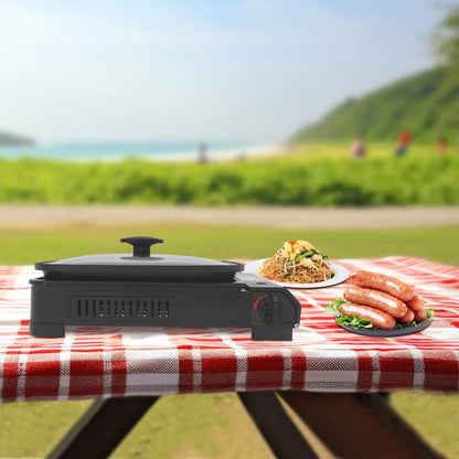 2.1KW Portable SStainless Steel Barbecue Grill with Baking Tray Lid Suitable for Outdoor Camping Picnicking and Grilling