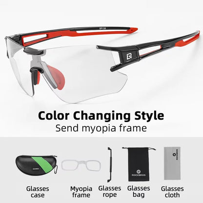 ROCKBROS Cycling Photochromic Glasses UV400 Outdoors Sports Sunglasses Bicycle Mens Frameless Glasses Goggles Technical Eyewear