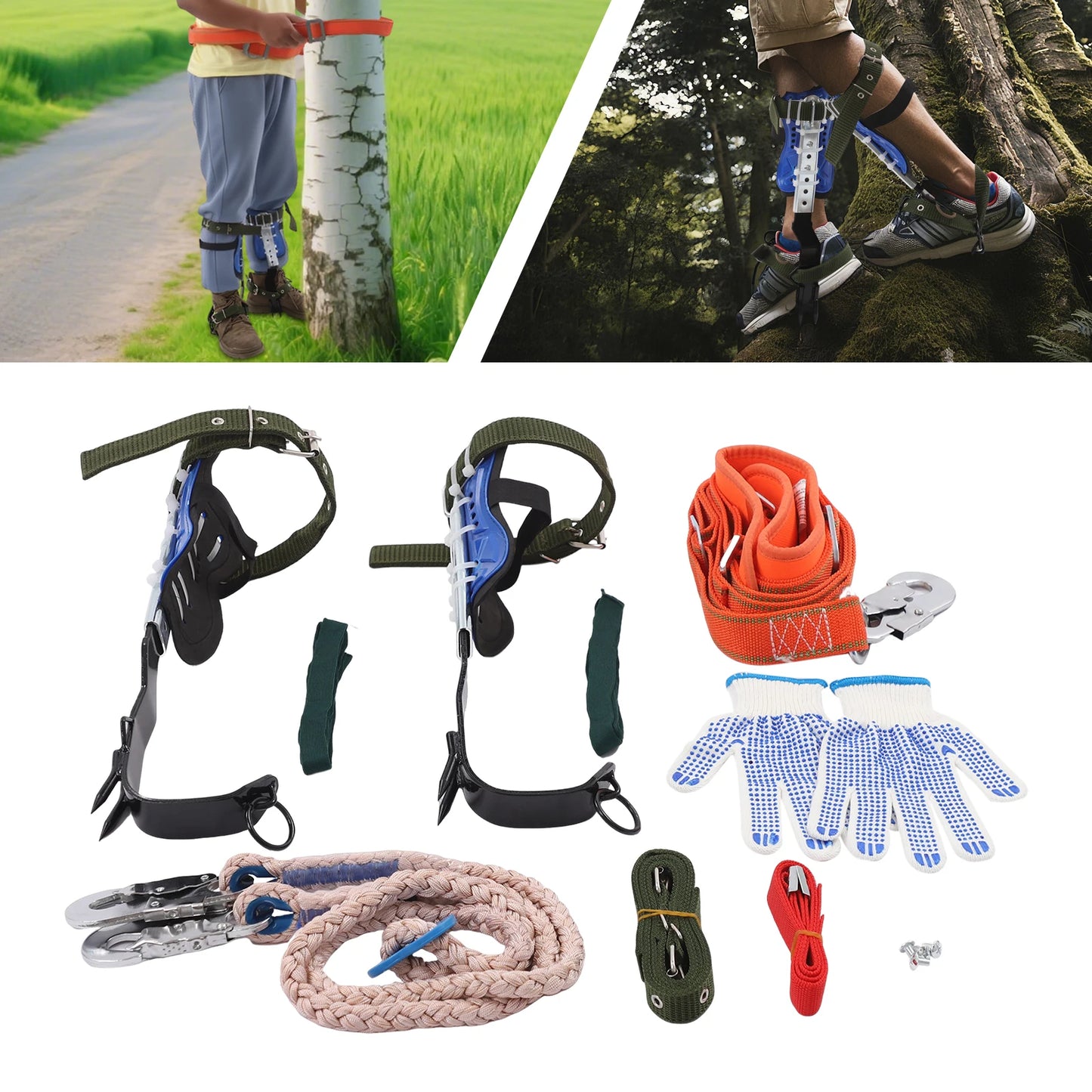 Tree Climbing Gear Adjustable Climbing Spike with Extra Multi-Functional Straps Tree Climbing Tools for Jungle Survival