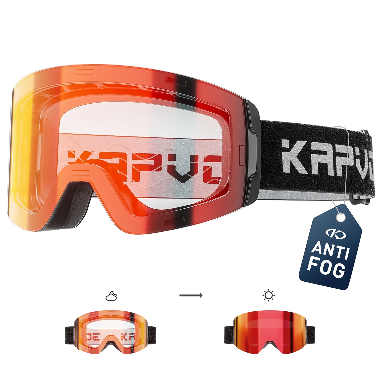 KAPVOE New Photochromic Ski Goggles Snowboard OTG Snow Glasses Magnetic Lens Men Women UV400 Double Layers Lens Anti Fog Skating