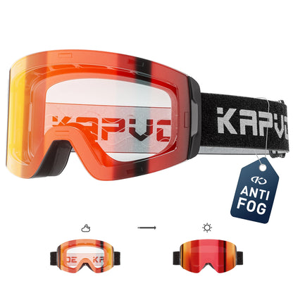 KAPVOE New Photochromic Ski Goggles Snowboard OTG Snow Glasses Magnetic Lens Men Women UV400 Double Layers Lens Anti Fog Skating