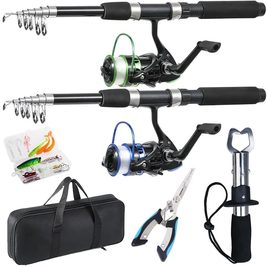 2PCS Telescopic Fishing Rod and Reel Combo with Fishing Pliers and Lip Gripper