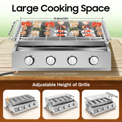 4 Burners BBQ Propane Gas Grill Removable Smokeless Barbecue Grill Portable BBQ Grill for Outdoor Patio Garden