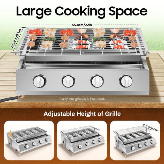 4 Burners BBQ Propane Gas Grill Removable Smokeless Barbecue Grill Portable BBQ Grill for Outdoor Patio Garden