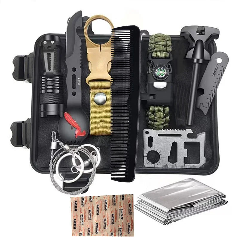 12in1 Multifunctional Emergency Equipment Outdoor Survival Kit Military Outdoor Travel Exploration Camping Tools First Aid Kits