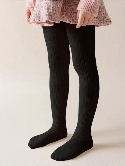 Warm Thermal Lined Stirrup Tights for Toddler Girls, Winter Ribbed Leggings with Soft Fleece Interior