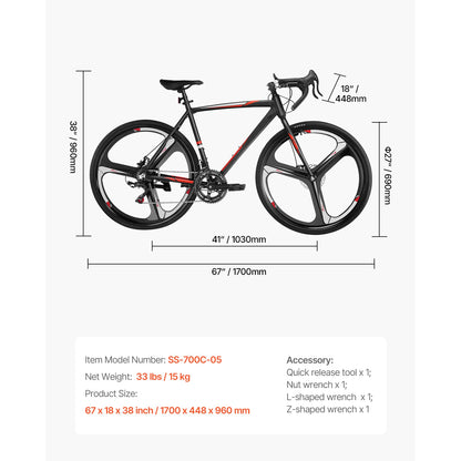 SucceBuy Road Bike 700C Wheels Racing Bike 14 Speeds Drivetrain City Commuter Road Bicycle Urban Adult Sport Bike w/Aluminum All