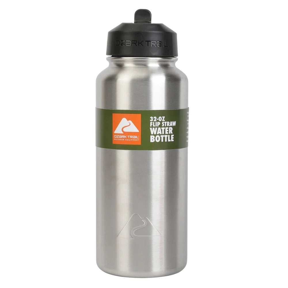 Insulated Stainless Steel Water Bottle Flip Top Lid Vacuum Sealed Durable Camping Travel Bottle Dishwasher Safe Sweat Proof 32oz