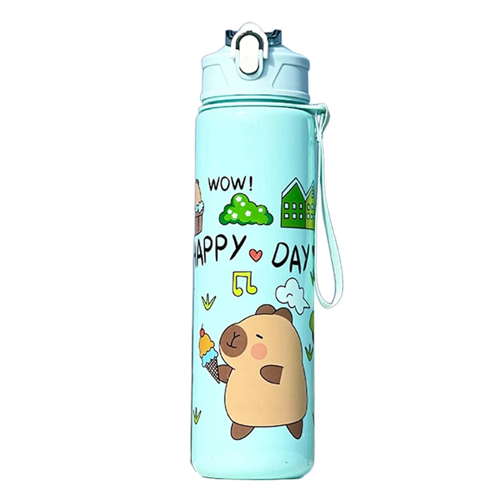 700ml Capybara Cute Water Cup with Straw & Handle Portable Drinking Bottle Kawaii Water Bottle for Boys Girls Daily Use