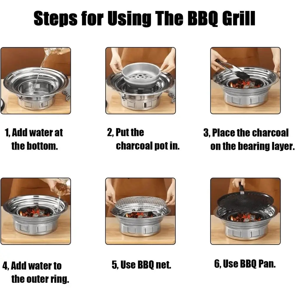Portable Korean Style Stainless-Steel Barbecue Grill, Charcoal BBQ Round Grill Stove for Outdoor Camping, Picnicking & Parties 1