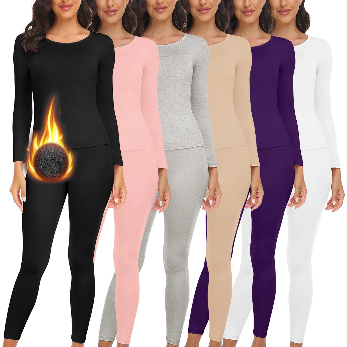 Women Thermal Underwear Set 2 pack Long Johns Ultra Soft Fleece Lined Base Layer Keep Warm Cold Weather Top Bottom﻿