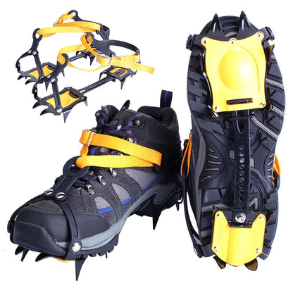 1 Pair Ice Crampons Stainless Steel 10 Teeth Mountaineering Cleats Adjustable with Carry Bag for Hiking Climbing Fishing Jogging