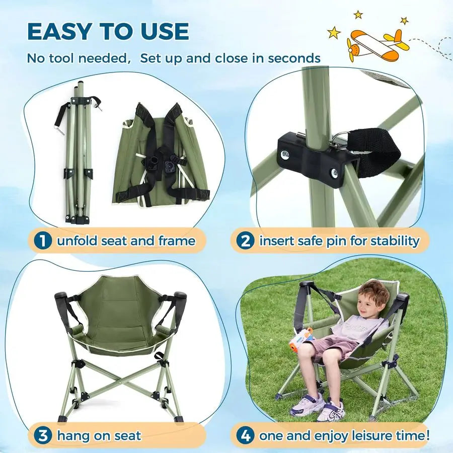 Hammock Chair,Adjustable Kids Camping Chair,Folding Chair with Stand,Portable Hammock Chair for Camping, Travelling and Patio,Gr