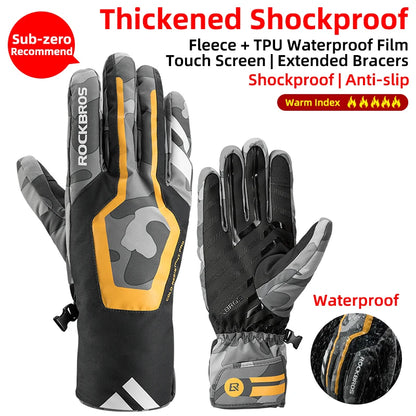 ROCKBROS Winter Gloves Motorcycle Waterproof Fleece Thermal Gloves Snowboard Snowmobile Gloves Men Women Snow Cycling Gloves