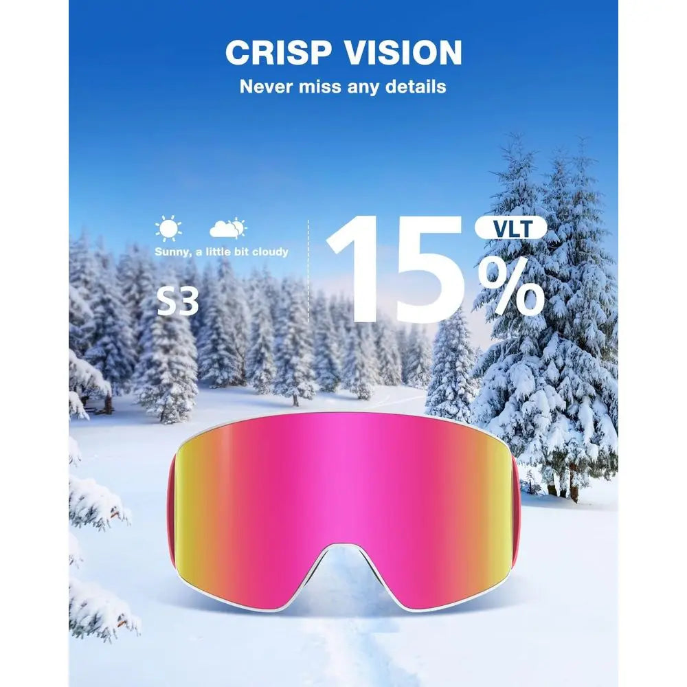 Ski Goggles X12, 100% OTG Compatible, Detachable Lens for Men and Women Adults