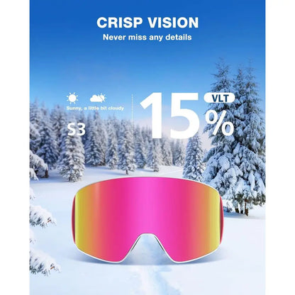 Ski Goggles X12, 100% OTG Compatible, Detachable Lens for Men and Women Adults