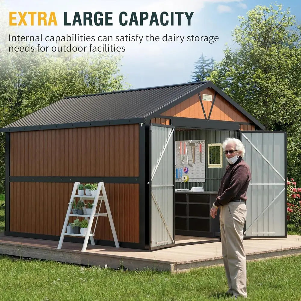 Extra Large 10x12 Outdoor Metal Shed with Lockable Door, 2 Windows, Ideal for Garden, Backyard, Utility, and Tool Storage